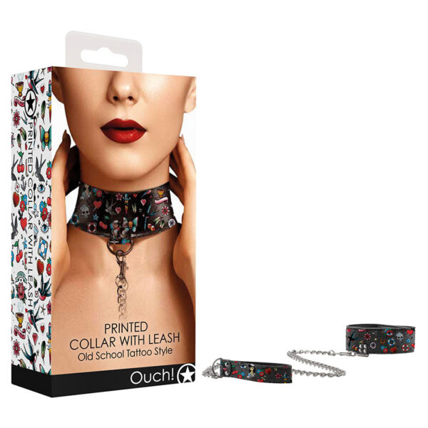 OUCH! Printed Collar With Leash - Old Sc